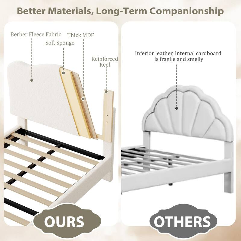 Upholstered Bed Frame, with Scallop Headboard