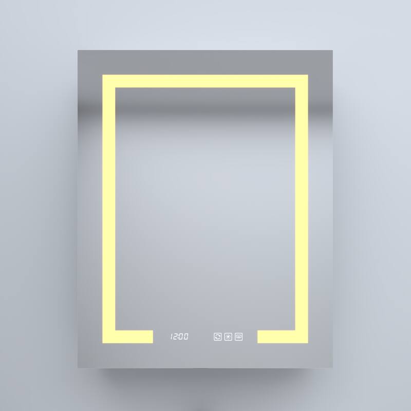 Rectangular Aluminum Recessed/Surface Mount Medicine Cabinet in Silver with Mirror LED and Clock