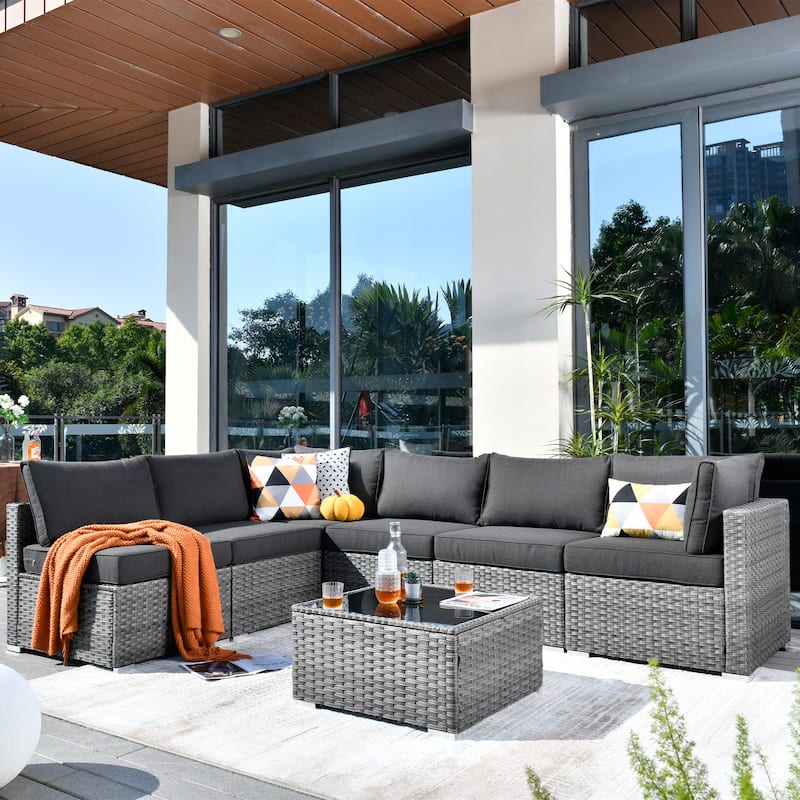 XIZZI 7-piece Outdoor Wicker Furniture Sectional Sofa Set with Table
