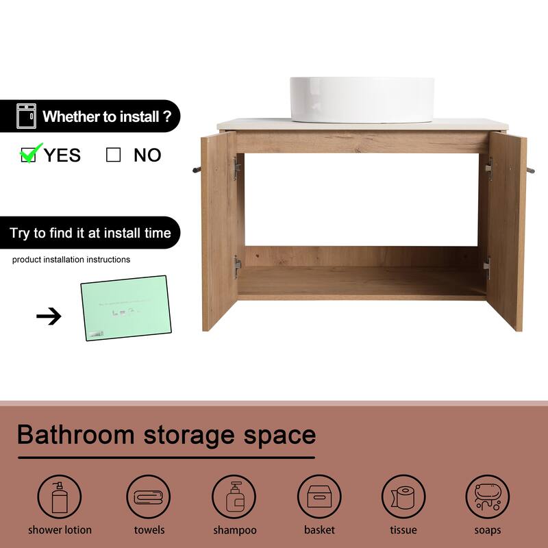 BNK 24"/30" Single Sink Bathroom Vanity with Soft Close Door, Modern Floating Vanity