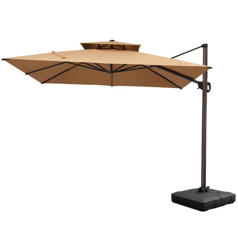 Pellebant 11X11FT Outdoor Patio Cantilever Offset 360 Degree Rotation Umbrella with Base Stand