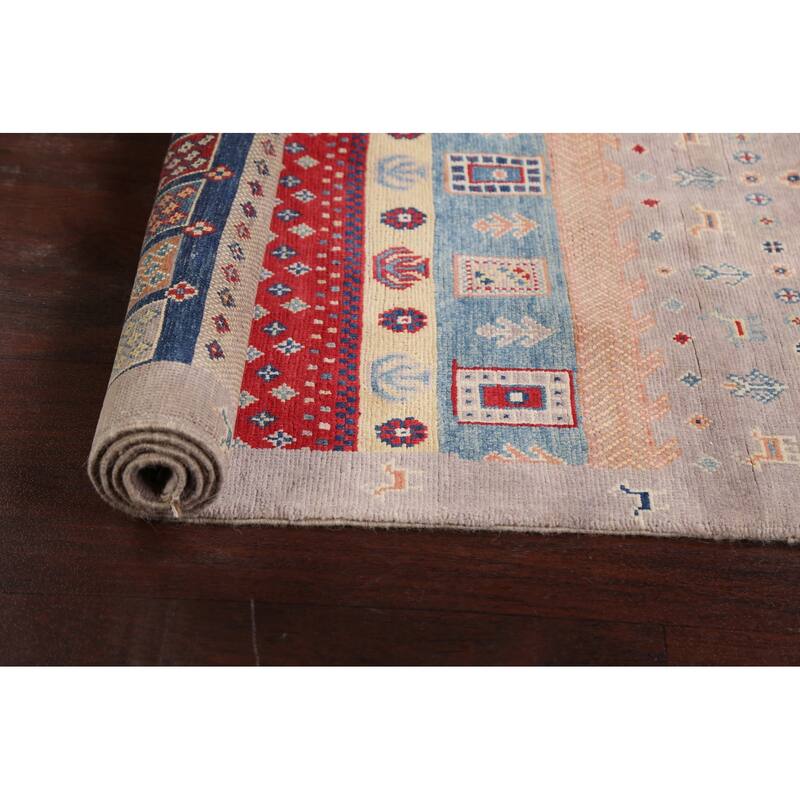 Tribal Geometric Kazak Oriental Wool Area Rug Handmade Foyer Carpet - 3'2" x 4'10"