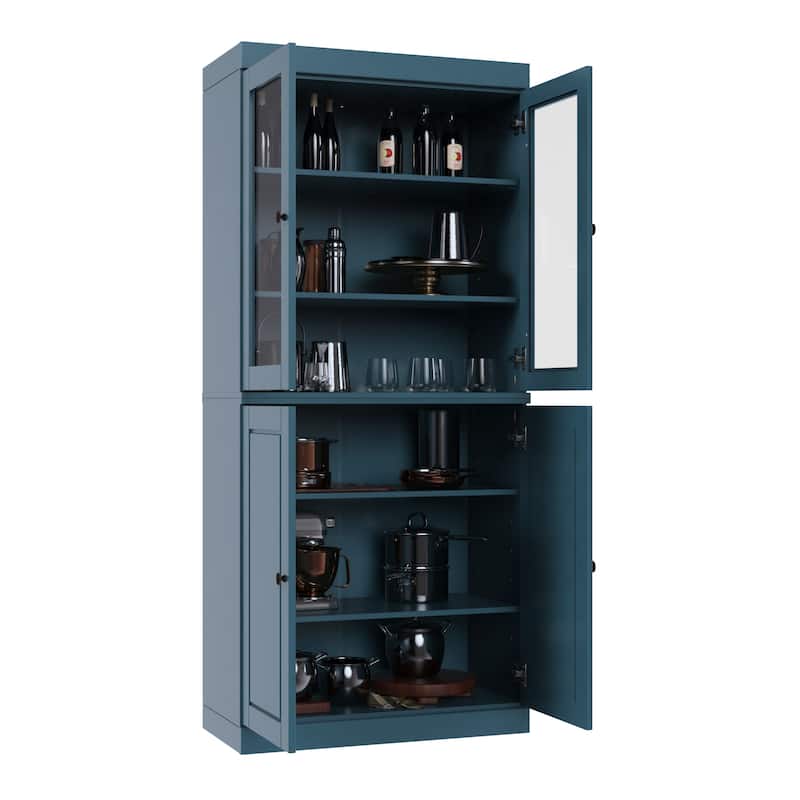 Palace Imports 100% Solid Wood Pantry Cabinet, Raised Panel & Clear Glass Doors, Adjustable Shelves, 32" Wide, 71.5" Tall