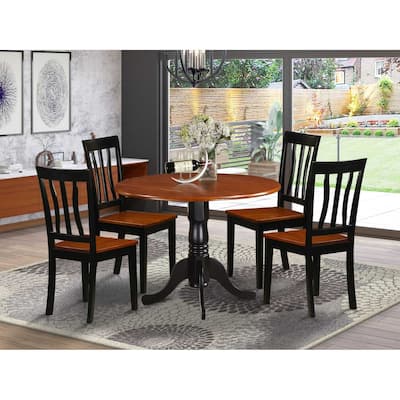 HomeStock 5-Piece Round Black and Cherry Finish Solid Wood Top Dining table with 4 Chairs