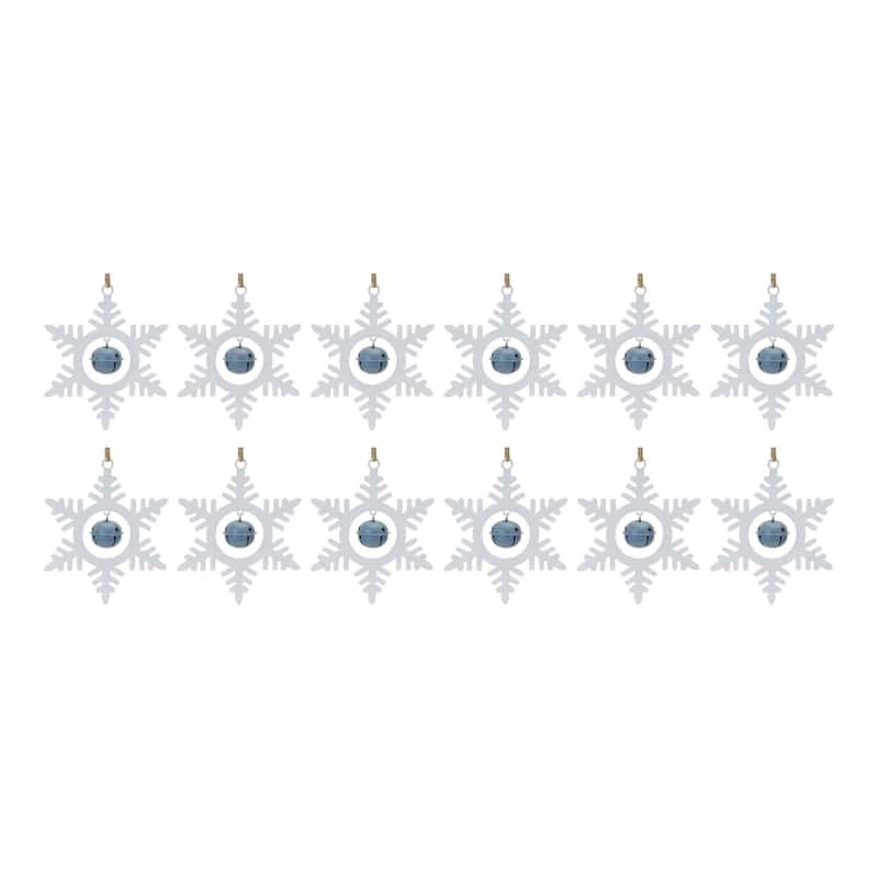 Club Pack of 12 White & Blue Snowflake Bell Christmas Ornaments 6.75"