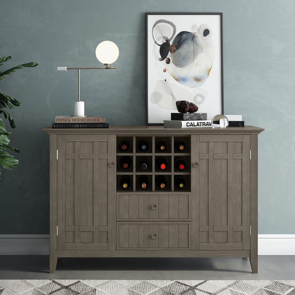 WYNDENHALL Freemont SOLID WOOD 54 inch Wide Transitional Sideboard Buffet and Wine Rack - 54 W x 17 D x 36 H