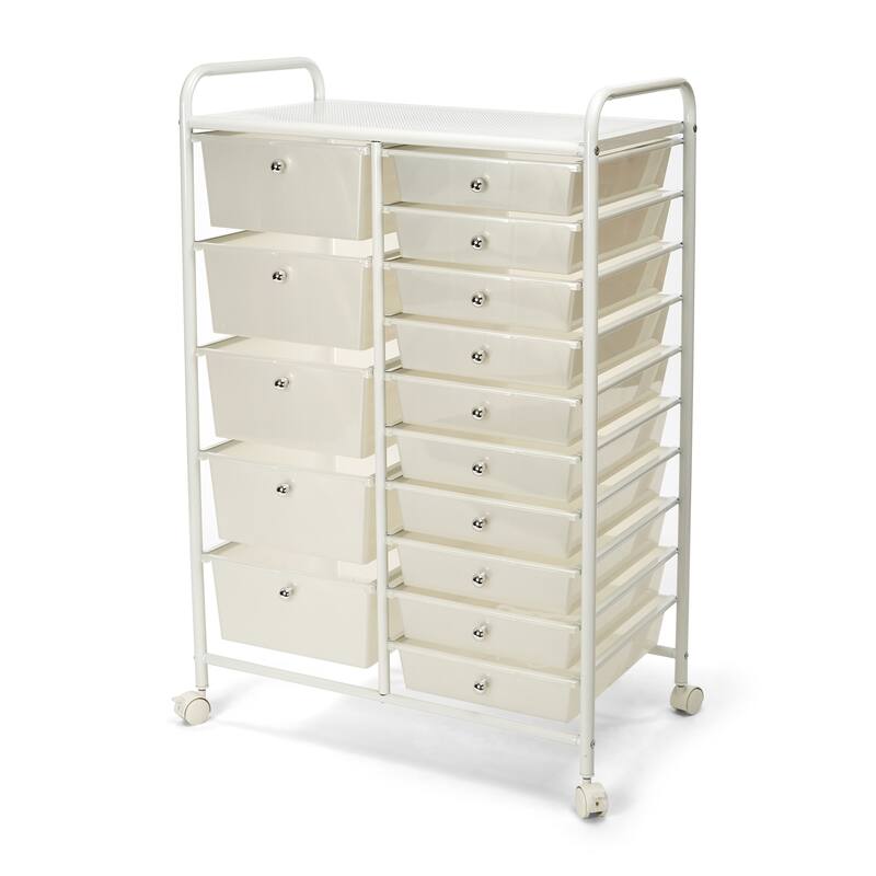 Storage Cart with 15 Plastic Drawers - Multi-Drawer Organizer for Home, Office, Craft, and Classroom