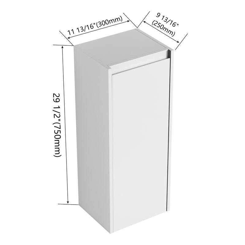 Modern Wall-Mounted Bathroom Side Cabinet with Soft-Close Doors, Floating Design, 6 Storage Compartments, 12-Inch Width