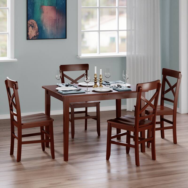 Darren 5-pc Set Dining Table w/X-Back Chairs Walnut Finish