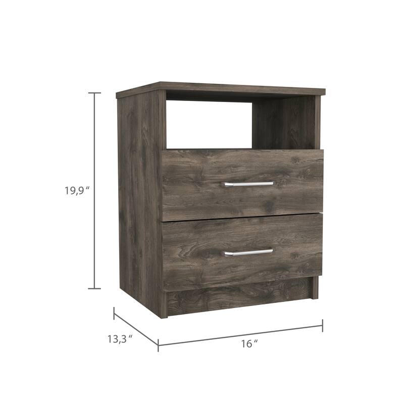 FM Furniture Oklahoma Nightstand with Two Drawers, and One Shelf