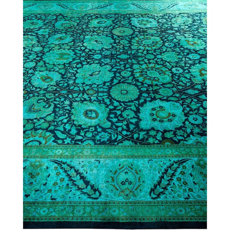 Overton Hand Knotted Wool Vintage Inspired Modern Contemporary Overdyed Blue Area Rug - 9' 3" x 12' 1"