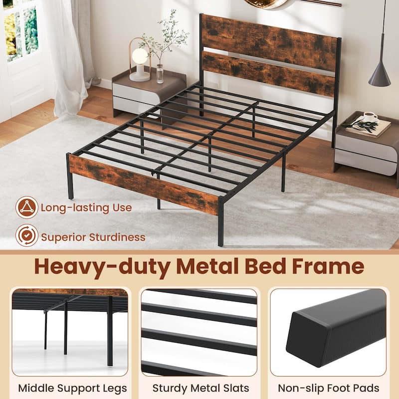 Twin/Full/Queen/King Size Metal Platform Bed Frame w/ Headboard