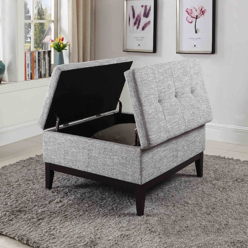 36" Heathered Gray and Black Ottoman with Hidden Storage