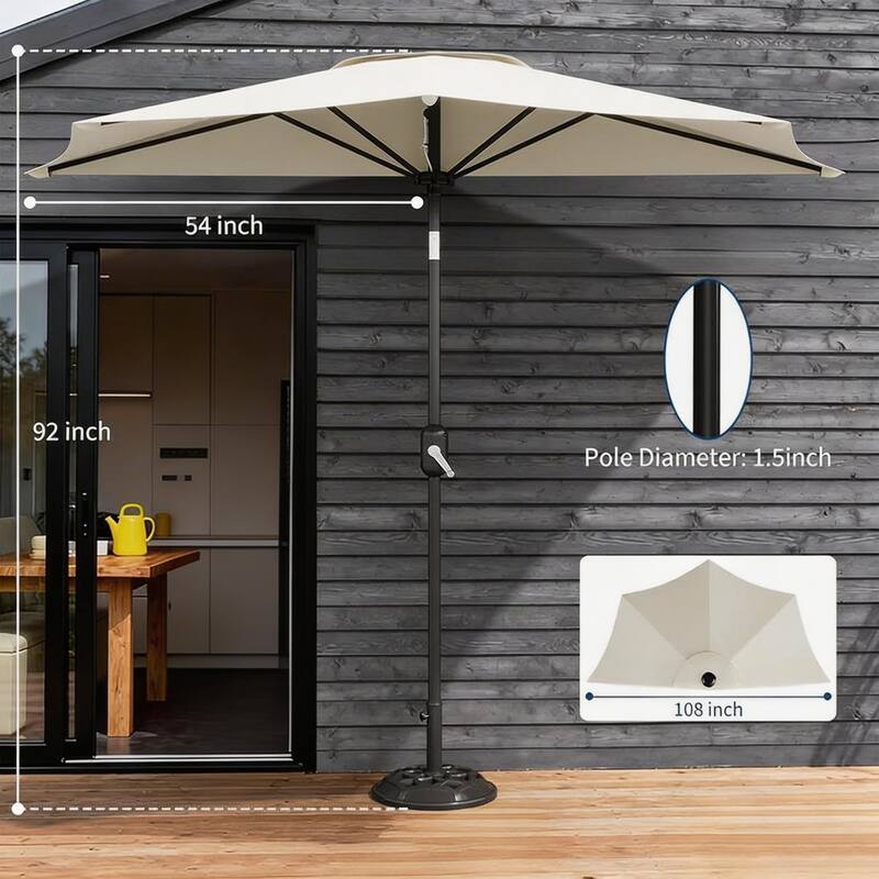9ft Outdoor Patio Half Umbrella, with Smooth Crank Lift