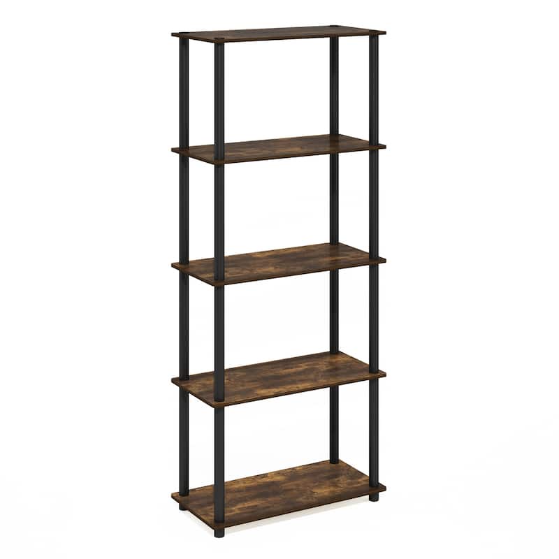5 Tiers Wood Household Shelving Unit in Pine/Black (23.6 in. W x 57.4 in. H x 11.6 in. D) - 23.6