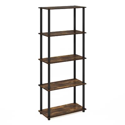 5 Tiers Wood Household Shelving Unit in Pine/Black (23.6 in. W x 57.4 in. H x 11.6 in. D) - 23.6