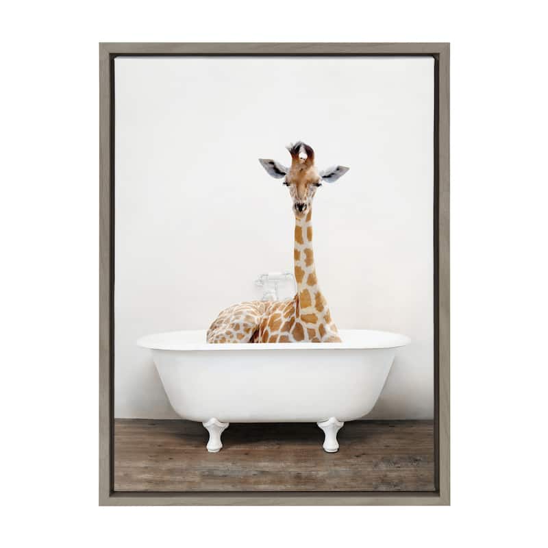 Kate and Laurel Sylvie Giraffe2 in Tub Framed Canvas by Amy Peterson