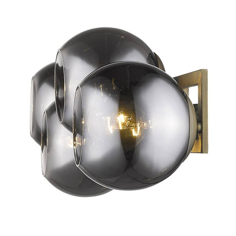 Modern Hardwired Brass and Grey Wall Sconce 4-Light Flush Mount with E26 Base and Smoke Glass Globes