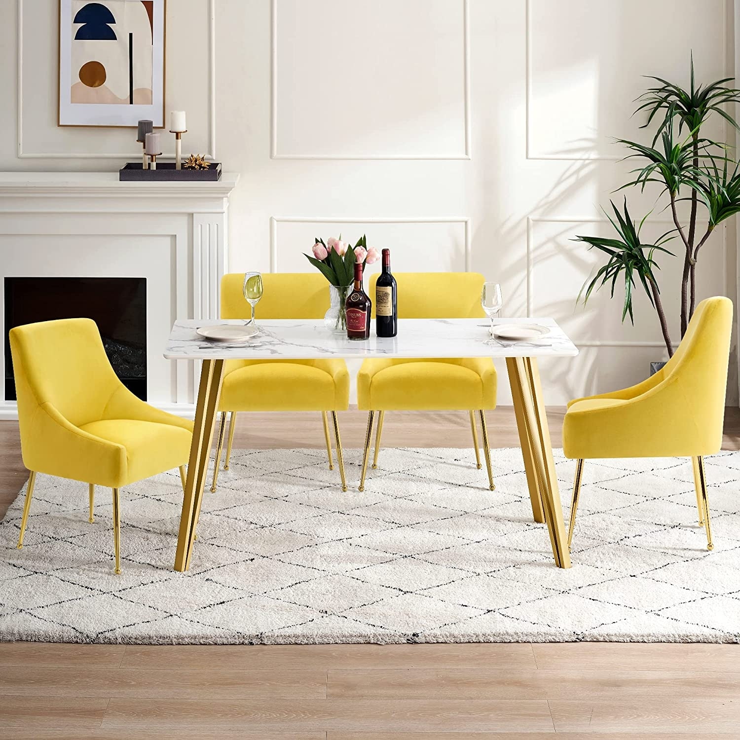 Yellow dining chairs shop set of 2