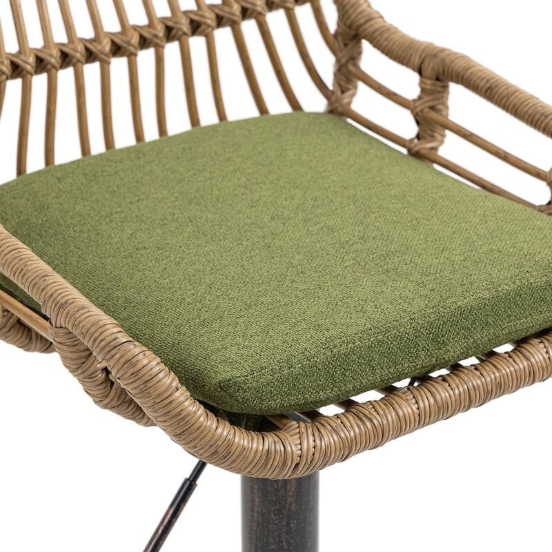 360° Swivel Bar Stools Set of 2, Adjustable Counter Height Chairs with Footrest, Rattan Bar Chairs with Cushions