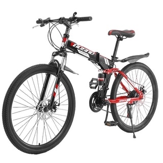 26" Folding Mountain Bike 21 Speed Full Suspension Bicycle Carbon Steel MTB NEW 