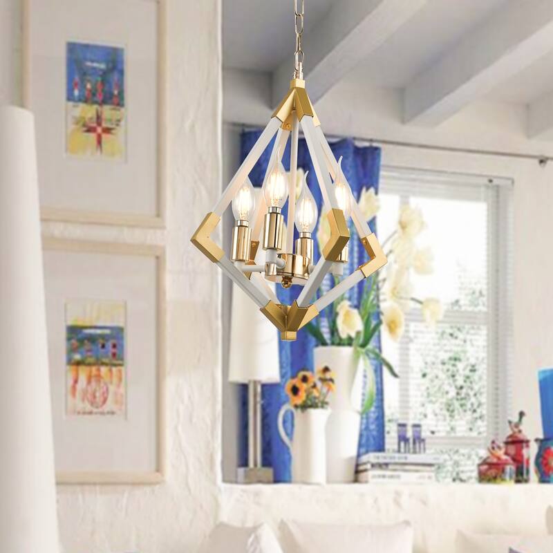 Maxax 4 - Light Lantern Geometric Pendant with Wrought Iron Accents - N/A