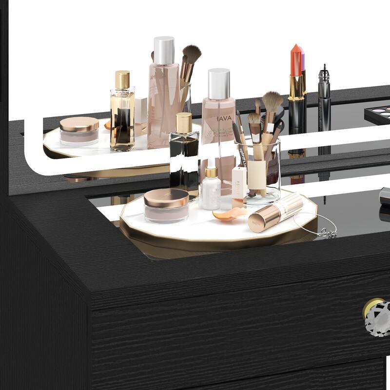 Moasis 45.5" Modern Vanity Table, 8 Drawers, Lights, Mirror, Power Outlet