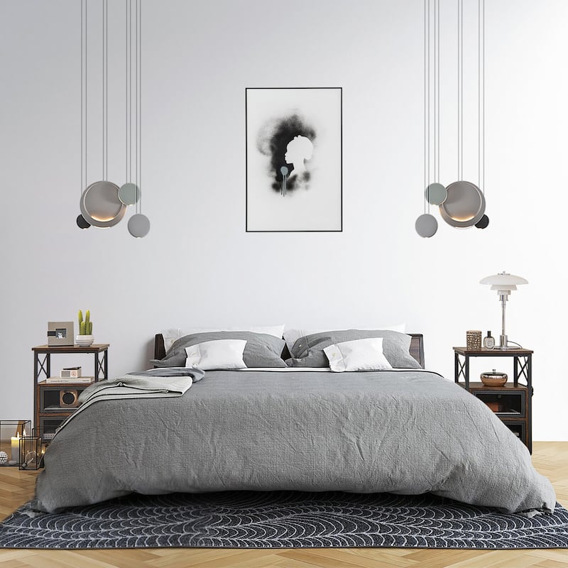 Gymax 2PCS Side End Table Nightstands w/ 2 Open shelves & 2 Flip