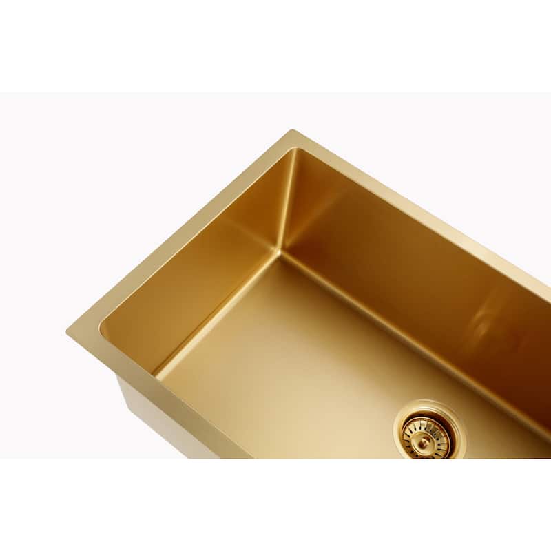 CB HOME 32'' Gold/Black/Sliver Drop in Kitchen Sink with Accessories, Undermount Single Bowl Sink with Grid&Roll up Rack&Drainer