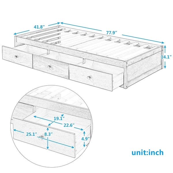 dimension image slide 0 of 2, Merax Twin Platform Storage Bed with 3 Drawers