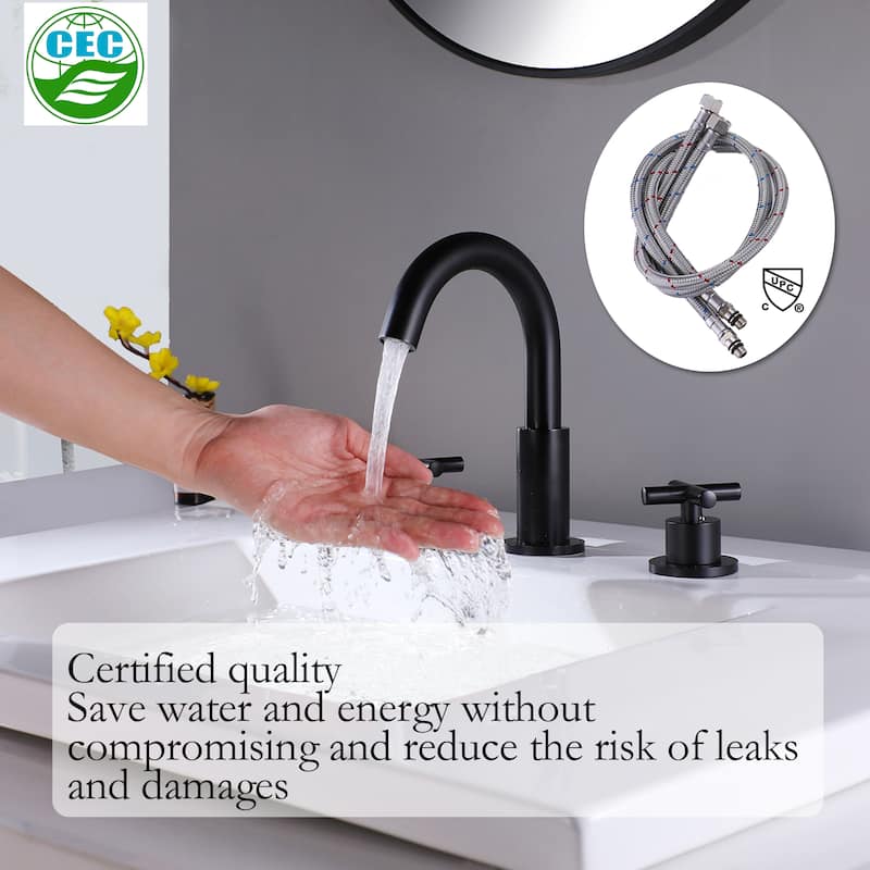 Modland 3-Hole Bathroom Faucet with 360-degree Swivel Spout & CEC Certified, Gold/Black/Nickel