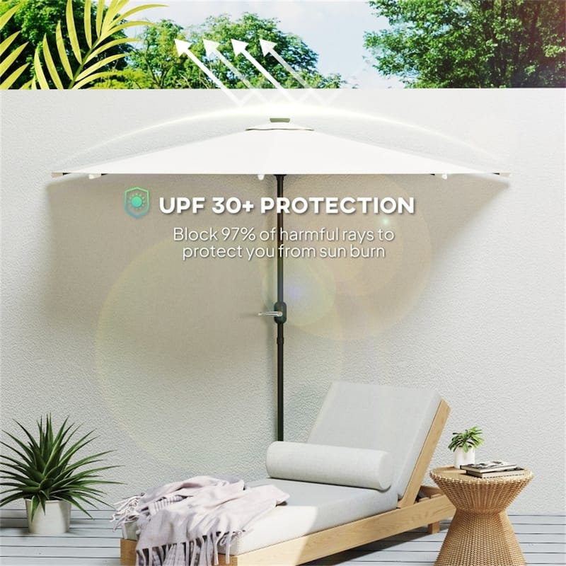 8.5’ Half Patio Umbrella with Solar Panel Lights and UPF 30+ Protection Hand Crank Air Vented Top - 8.5' L x 4.5' W x 7.6' H
