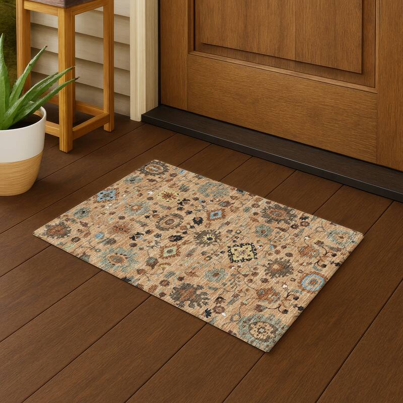 Machine Washable Indoor/ Outdoor Traditional Marci Chantille Rug - Copper - 1'8" x 2'6"
