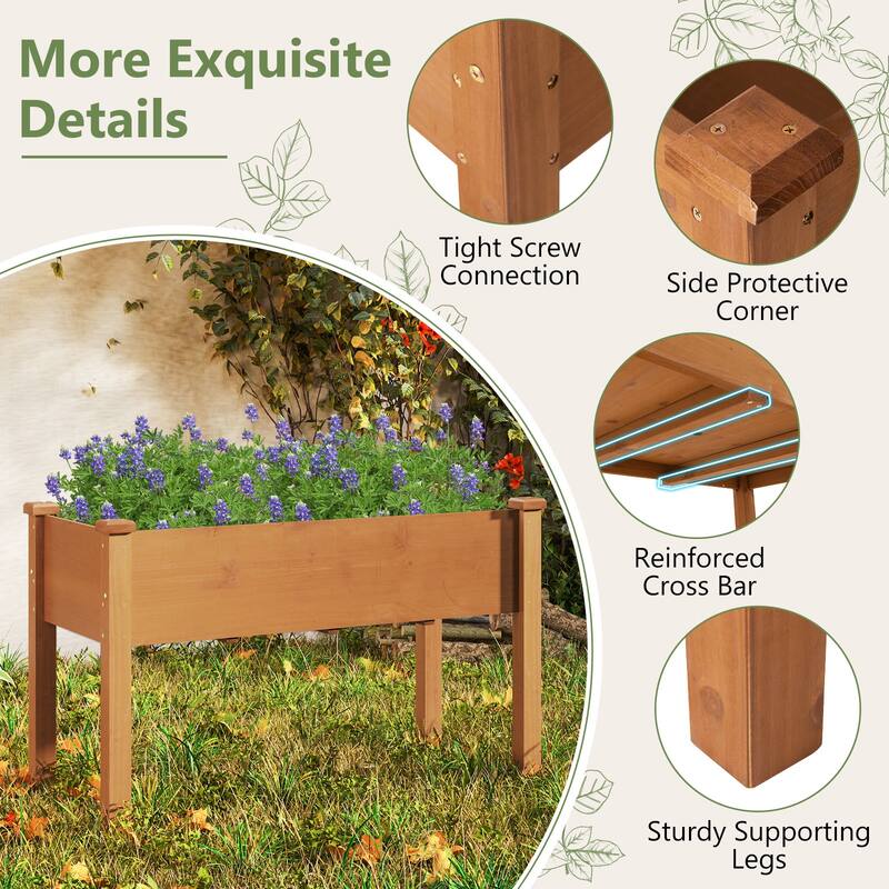 Gymax Raised Garden Bed Elevated Fir Wood Planter Box w/ Drain Hole