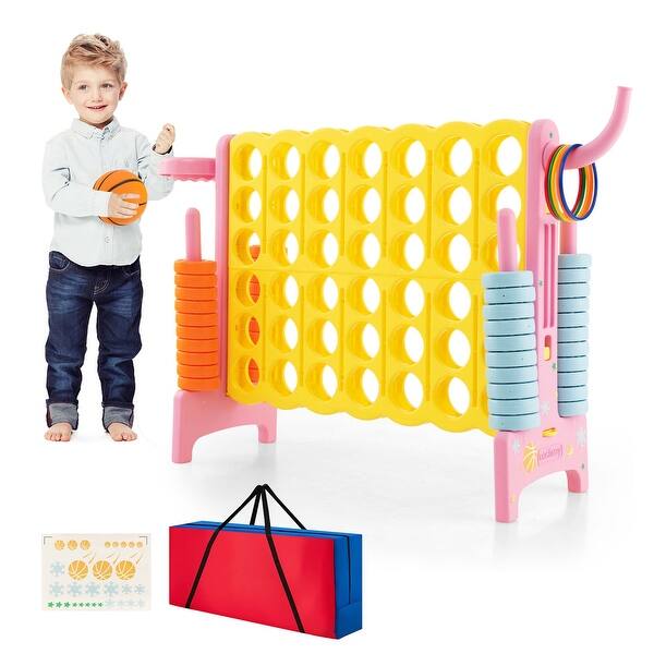 slide 2 of 18, Costway Jumbo 4-to-Score 4 in A Row Giant Game Set with Carry Bag - See Details Yellow & Pink