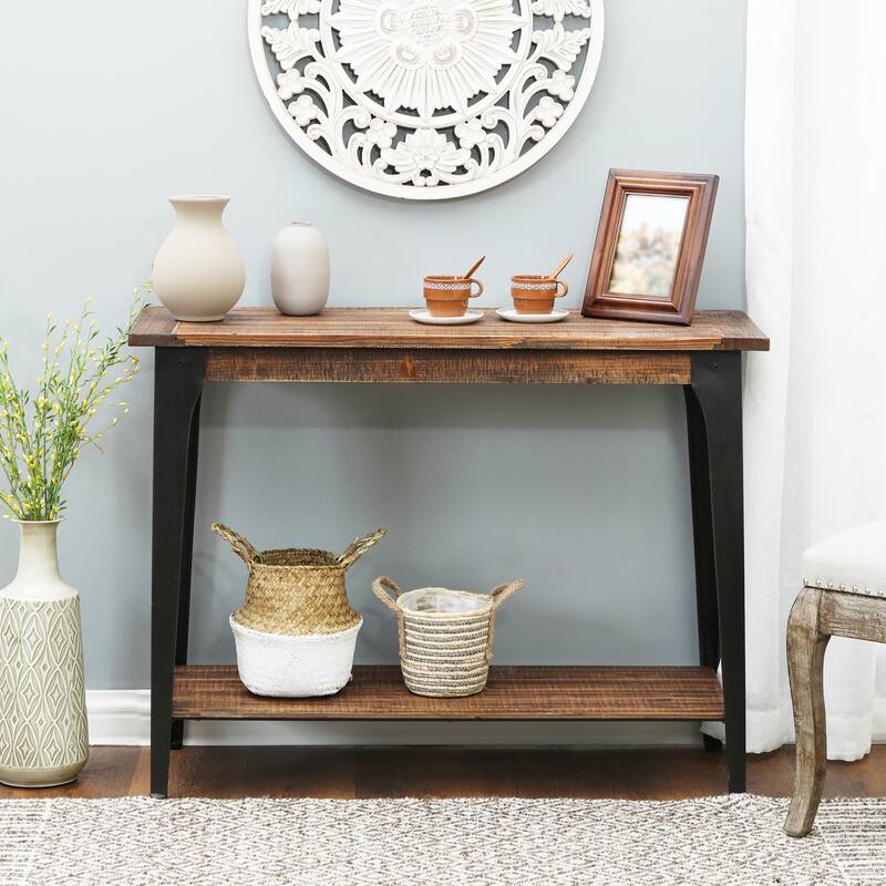 Dark Brown Wood and Black Metal 1-Shelf Console and Entry Table - 40" Wide