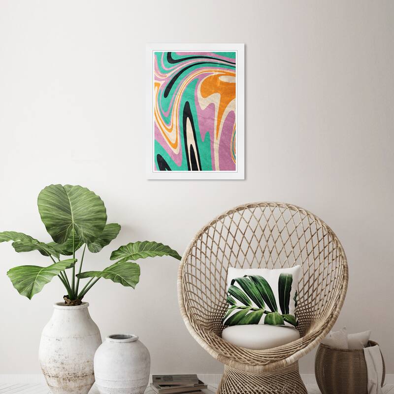 Wynwood Studio Neon Cascade Framed Retro Colorful Abstract Prints