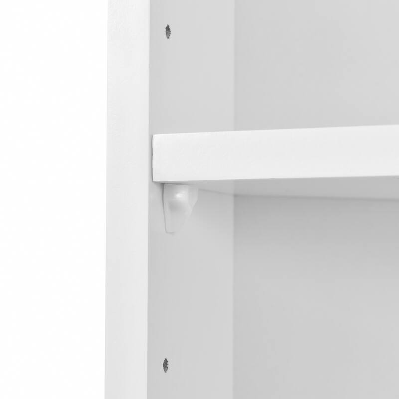 Triangle-shaped Designed Tall Corner Cabinet for Bathroom with 2 Doors, Open Shelf and Adjustable Shelves - Anti-tipping Device