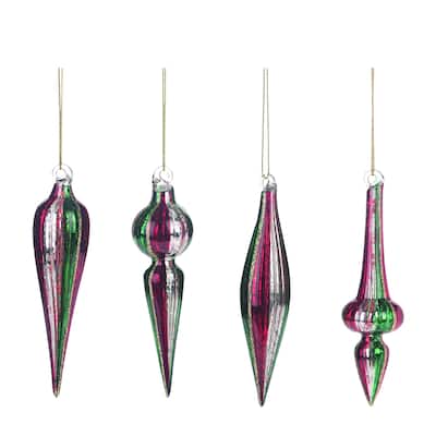 Transpac Small Glass Bauble Ornament Set of 4 Christmas Home Decorations