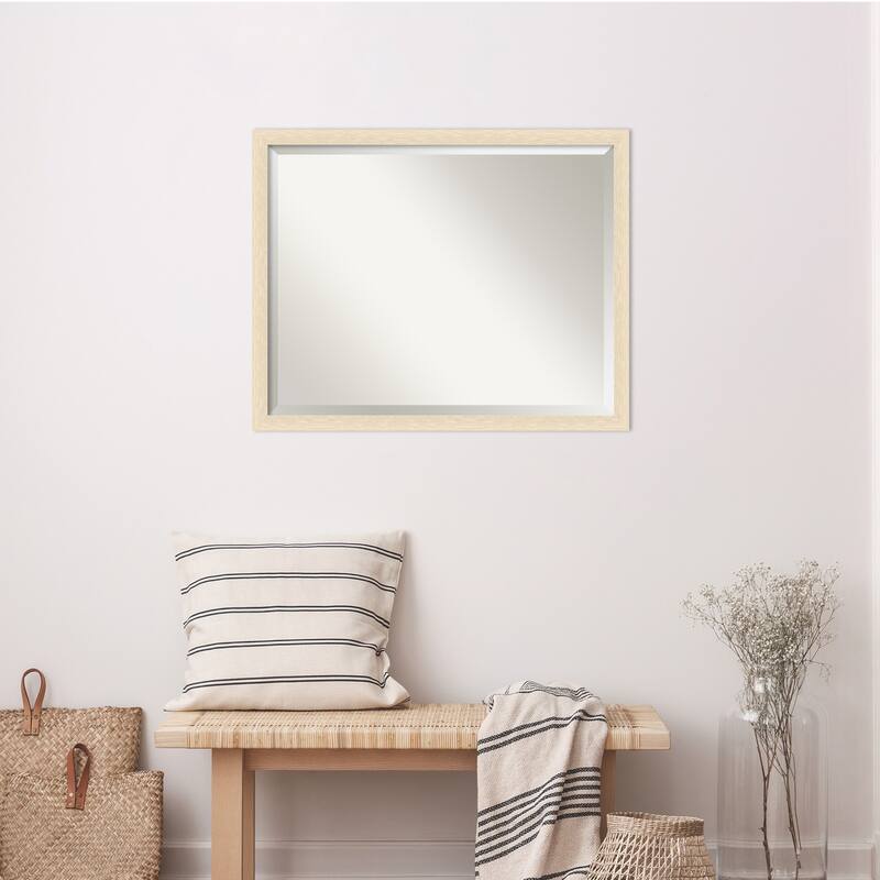 Woodgrain Stripe Beveled Wood Framed Wall Mirror