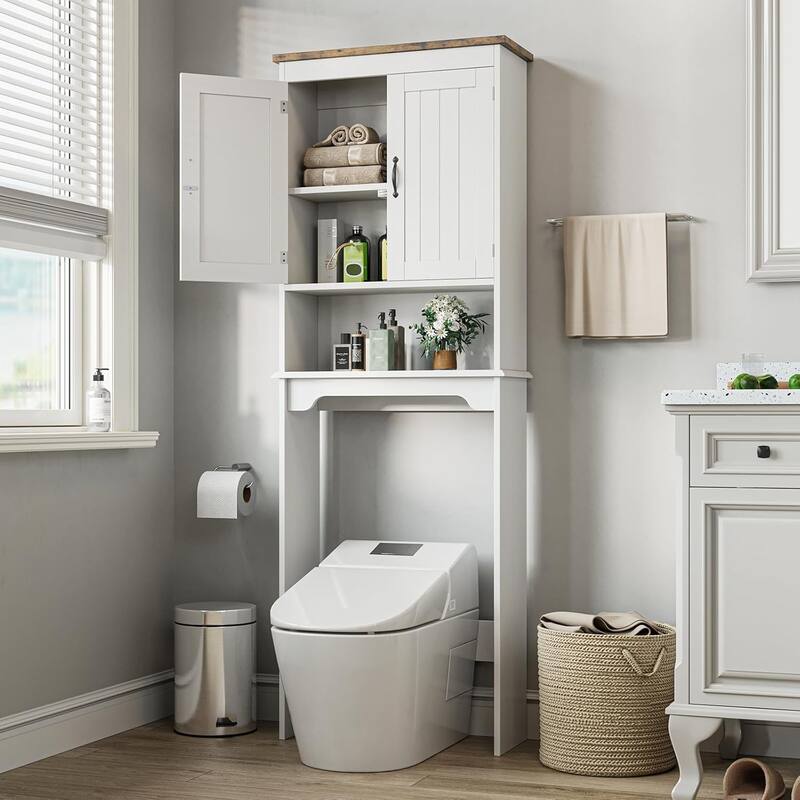 Over The Toilet Storage Cabinet with Double Doors, Bathroom Shelf Over Toilet