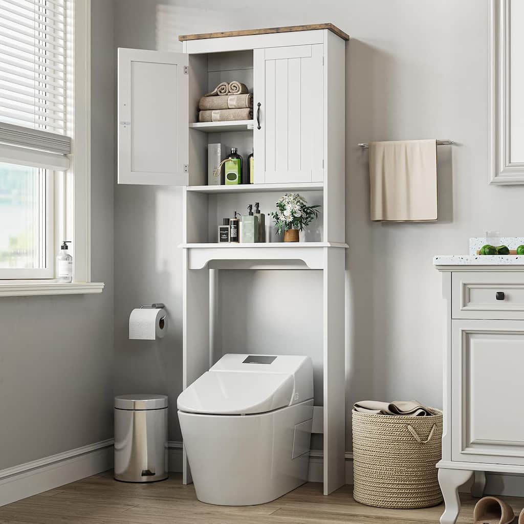Over The Toilet Storage Cabinet with Double Doors, Bathroom Shelf Over Toilet