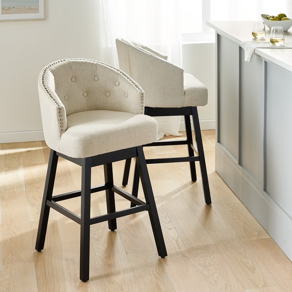 slide 2 of 16, Ogden Beige Swivel Bar Stools (Set of 2) by Christopher Knight Home Beige + Walnut