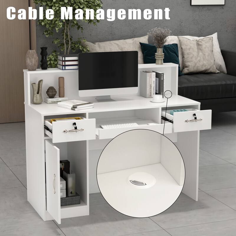 Timechee Reception Desk Executive Desk with Decor Light, White
