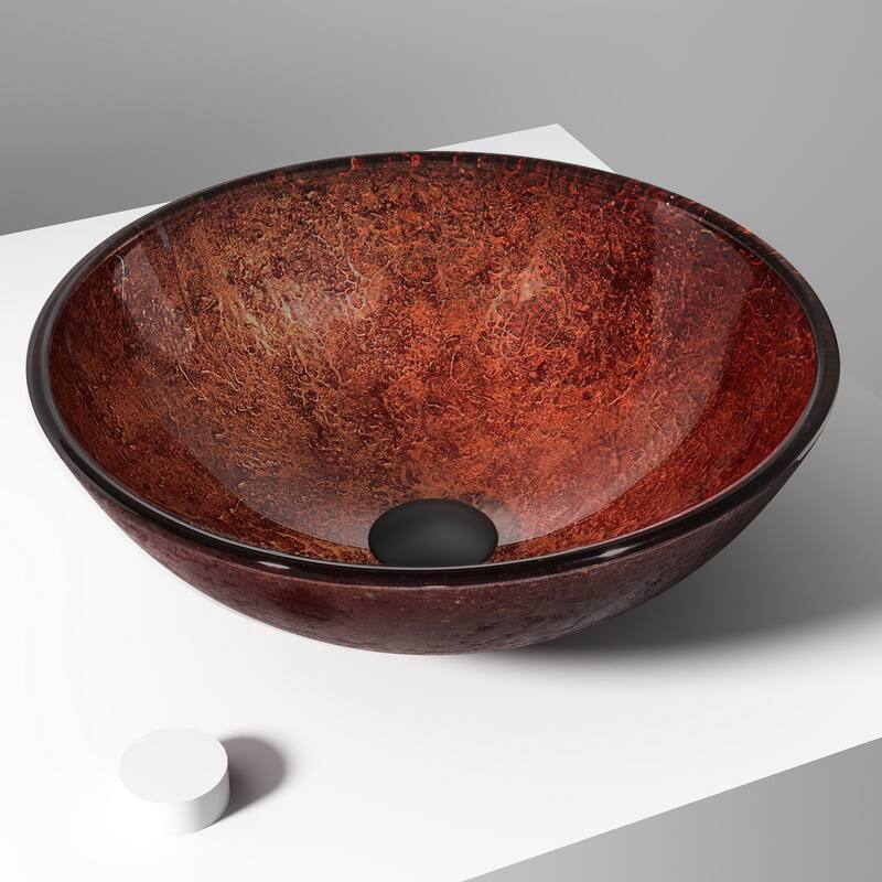 VIGO Giovanni 17"L x 17"W x 6"H Glass Round Vessel Bathroom Sink - Copper