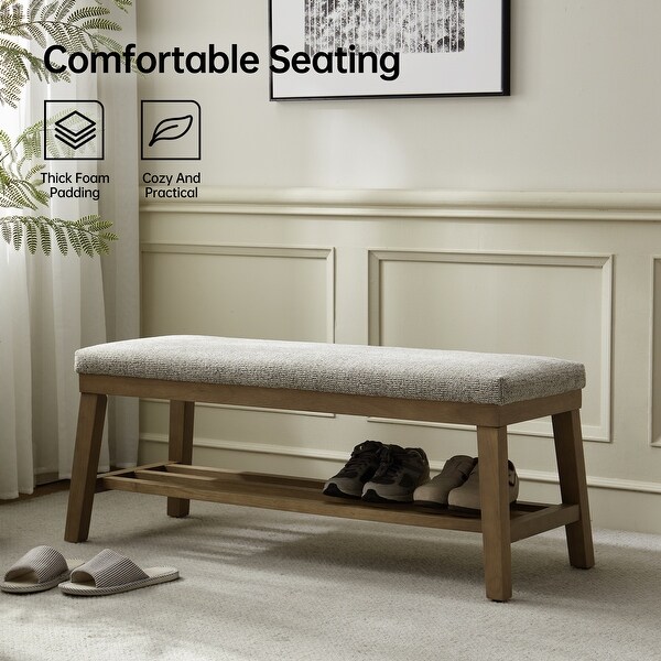 Entryway Shoe Bench Storage Bench Fabric Solid Wood, 43-inch