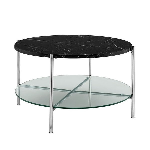 Delacora WE-BDF32SRDCT Dawson 32"Diameter Marble Top Laminate, Metal and Glass Coffee Table