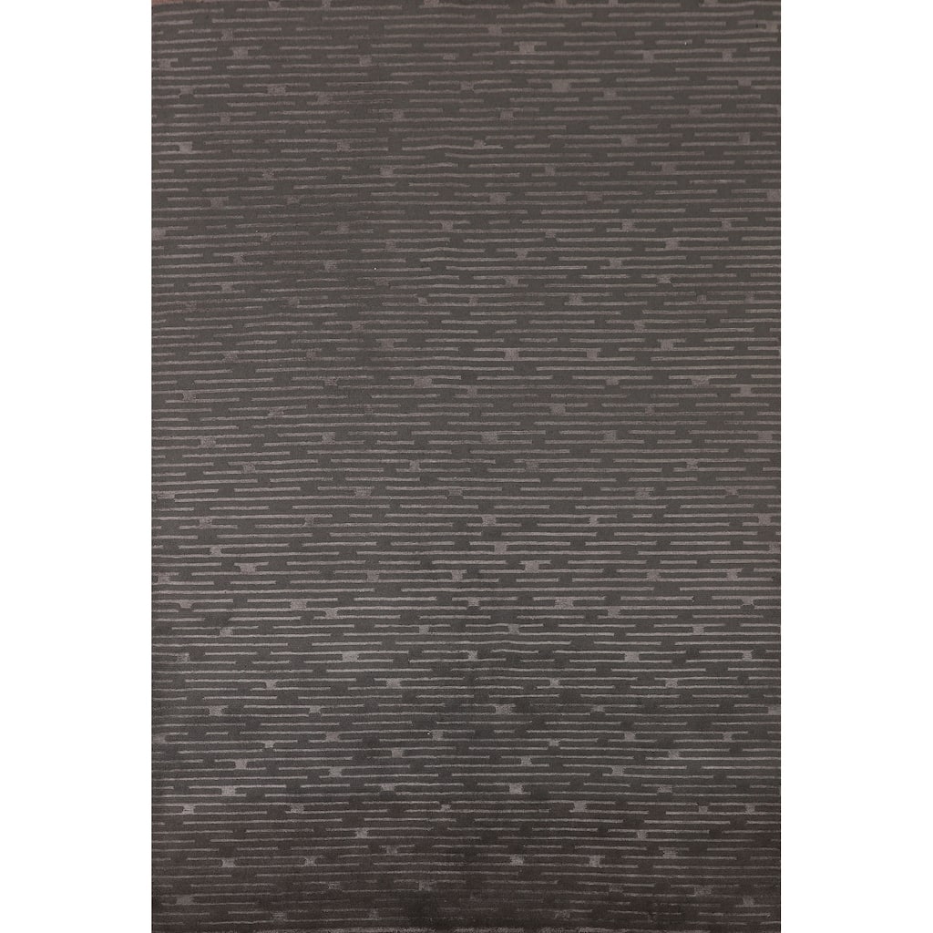 Striped Nepalese Living Room Area Rug Hand-Knotted Wool Carpet - 6'1" x 8'11"