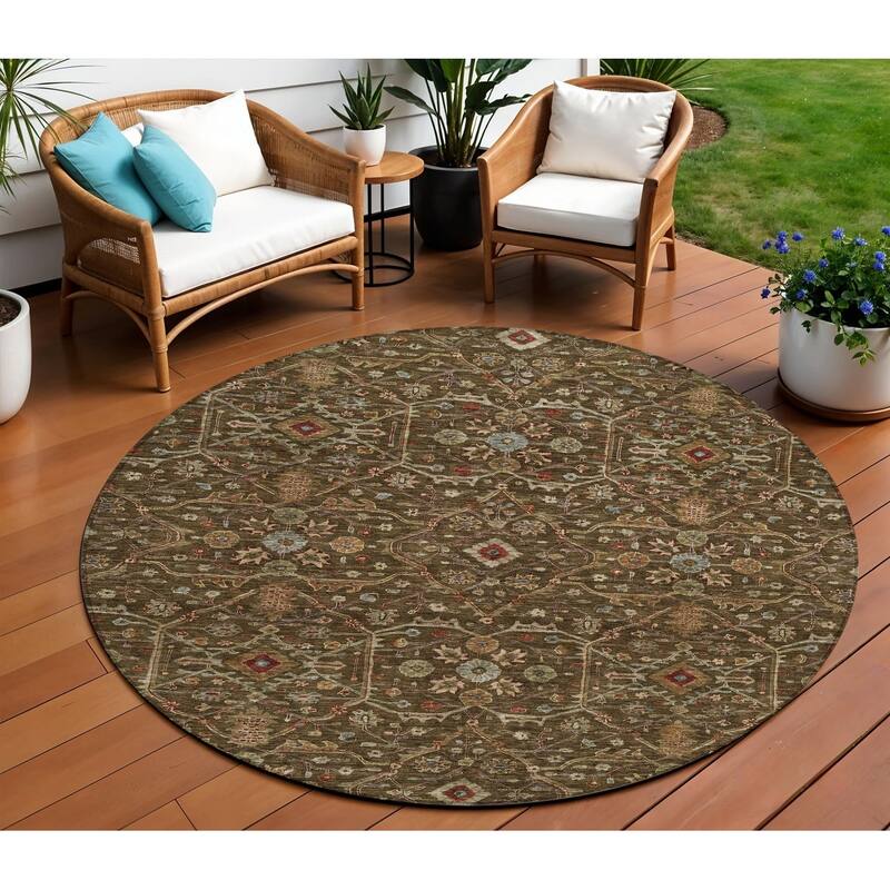 HomeRoots Floral Transitional Rectangle Outdoor Rug - 8' Round