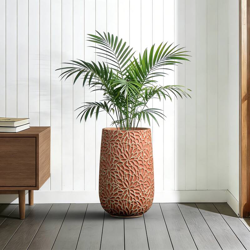 Tall Round Concrete Planter with Drainage Holes and Enhanced Interior - 14 x 22